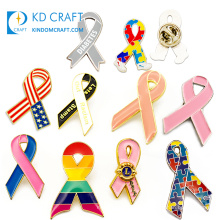 Wholesale custom metal enamel epoxy LGBT gay pride rainbow ribbon pins diabetes awareness autism breast cancer lapel pin badge